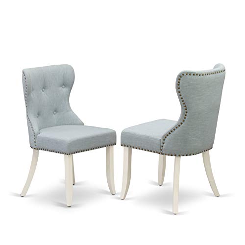 East West Furniture X077SI215-9 9 Piece Dining Room Table Set Includes a Rectangle Kitchen Table with X-Legs and 8 Baby Blue Linen Fabric Parson Dining Chairs, 40x72 Inch, Multi-Color
