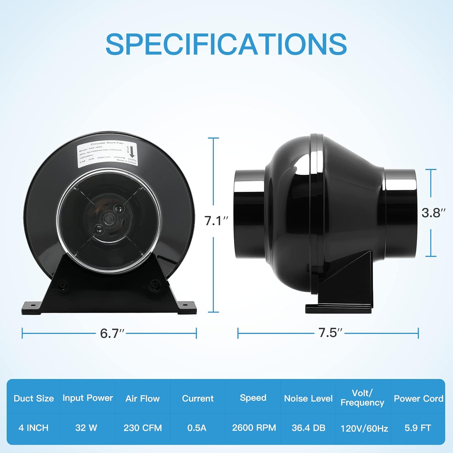 iPower 4 Inch 195 CFM Inline Fan Circulation Vent Blower, Air Carbon Filter and 8 Feet Flexible Ducting for Grow Tent Ventilation, Exhaust, 4 Fan & Filter, HVAC Heating Cooling