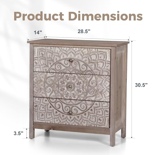 MAISON ARTS 3 Drawer Dresser Set of 2, Modern Household 3 Chest of Drawers Farmhouse Accent Storage Cabinet with 3 Drawers Nightstand Bedside Table for Bedroom Living Room Entryway, Easy to Assemble