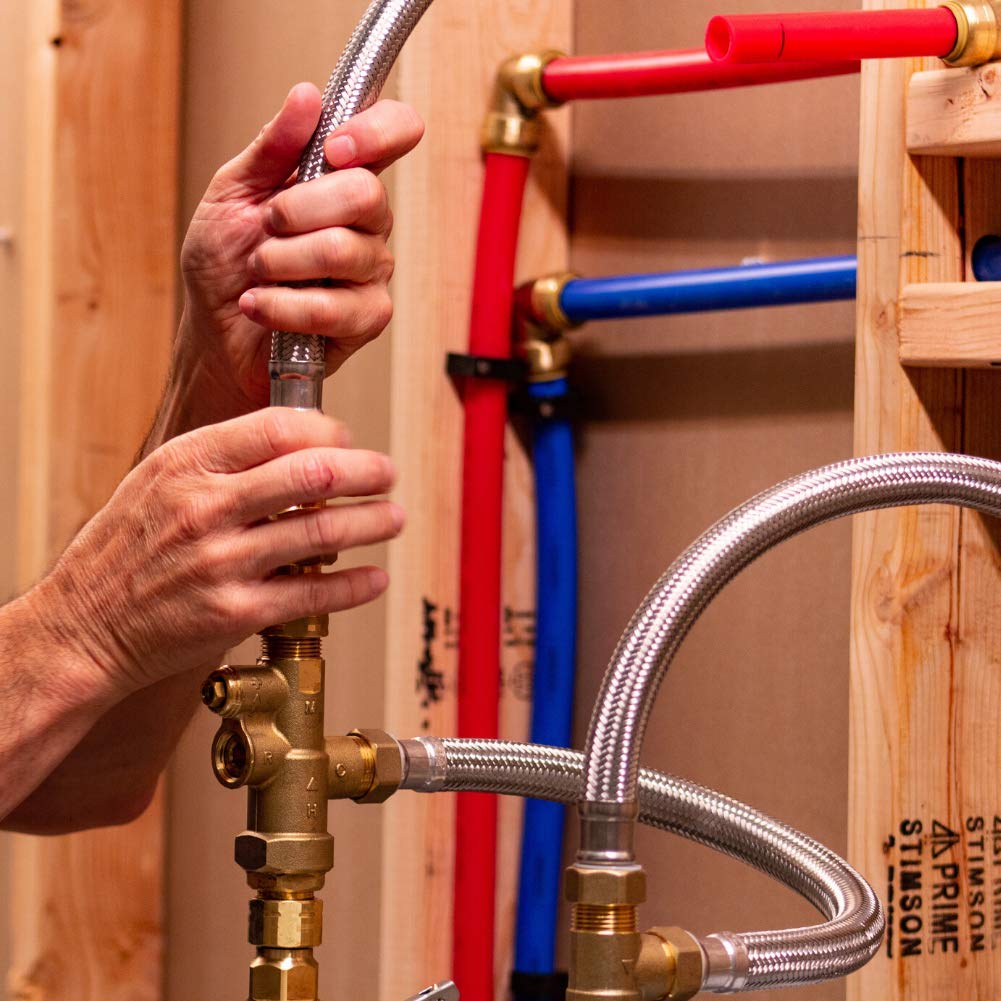 Cash Acme Water Heater Tank Booster Pro, Thermostatic Mixing Valve 3/4 with Temperature Gauge, Braided Hose, Domestic and Commercial Application