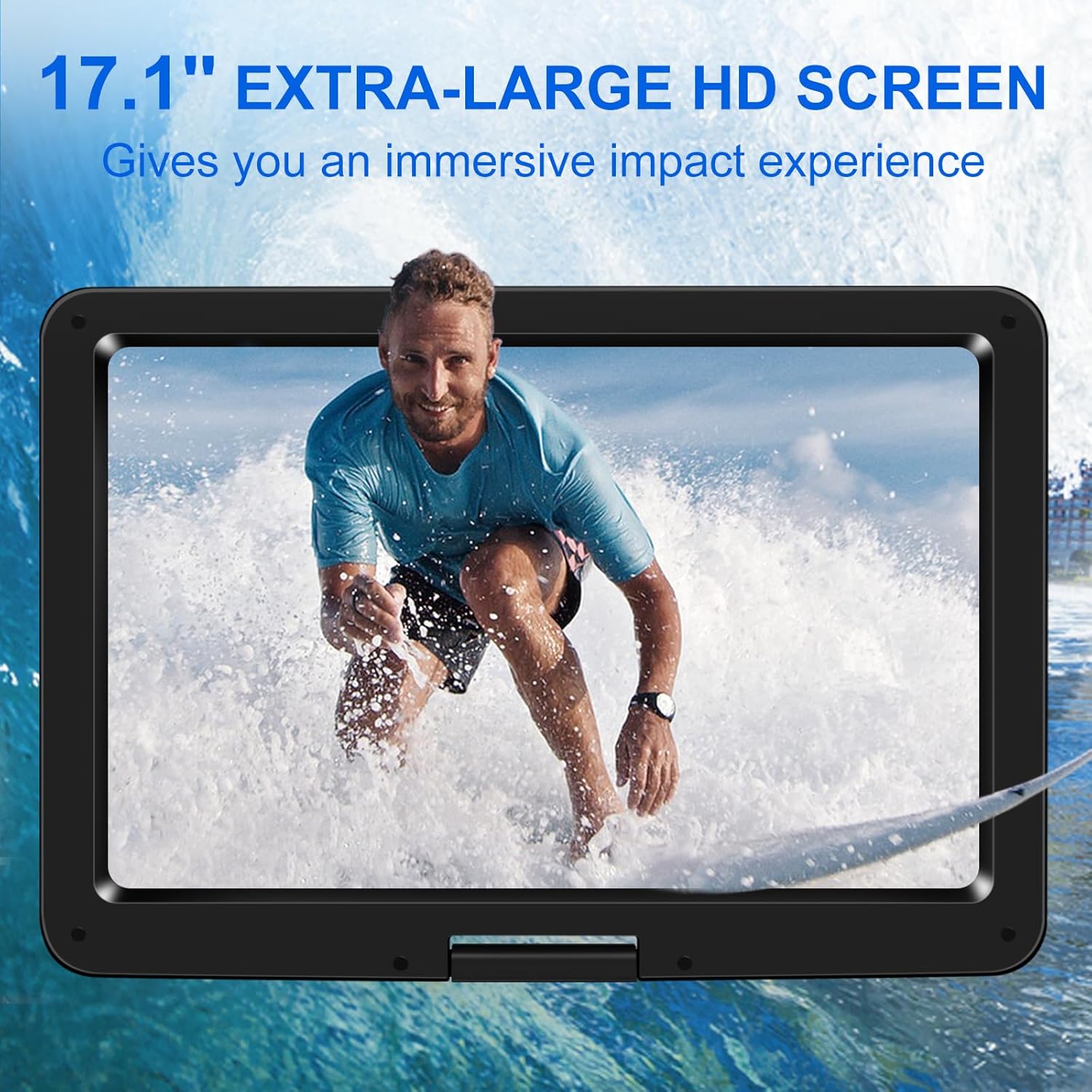 19.6" Portable DVD Player with 17.1" HD Swivel Screen, 4H Rechargeable Battery, Support USB/SD Card/Discs/Sync TV, Dual Stereo Speakers, Last Memory, Car Charger, Remote Control