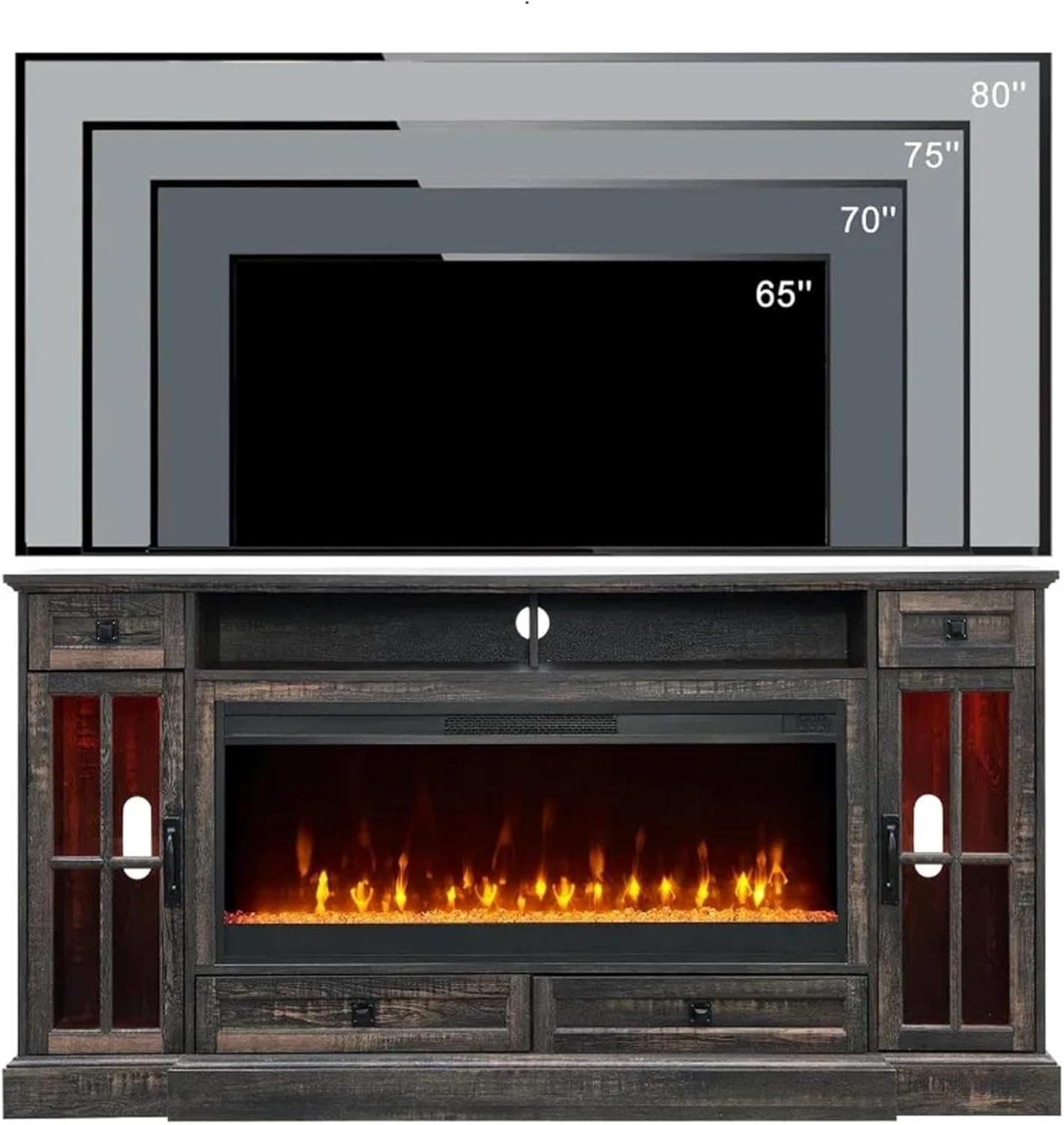 Tv cabinet, TV stand with 42 inch fireplace, entertainment center with LED lights, media console with 80 inch fireplace TV stand