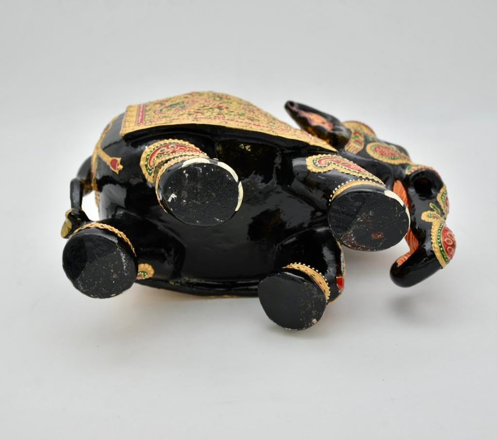 Elephant Statue 8 Inch handmade wooden Trunk Up real gold foil work Art
