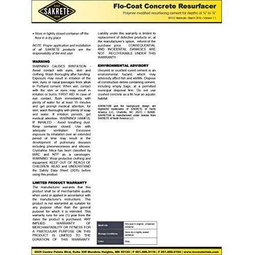 Sakrete Concrete Resurfacer,Flo-Coat,50 lb 120034