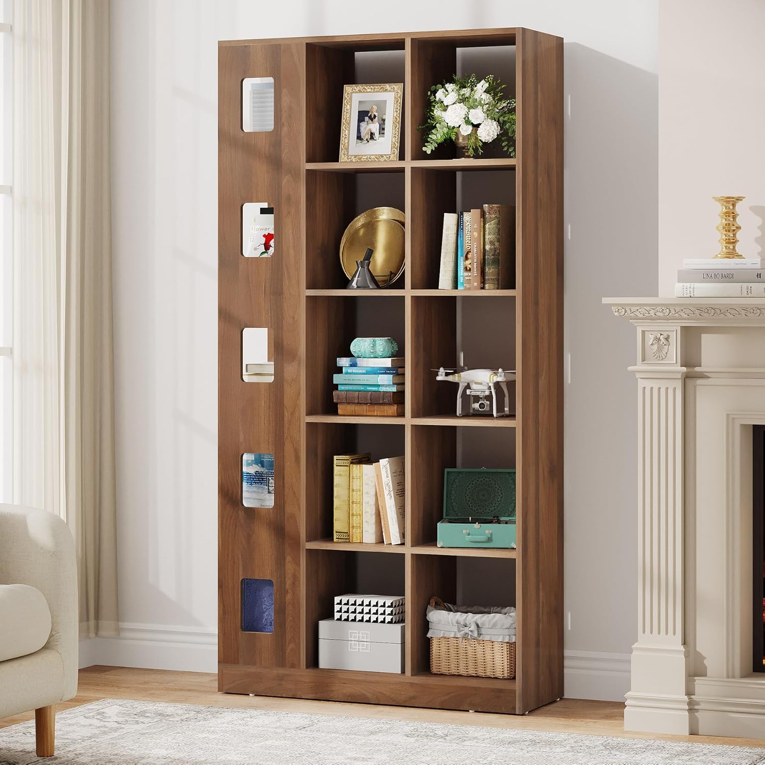 Tribesigns 15 Cube Bookcase, 5 Tier Wooden Storage Open Bookshelf, Freestanding Cube Storage Organizer Display Shelf for Living Room, Home Office, Bedroom (Brown)