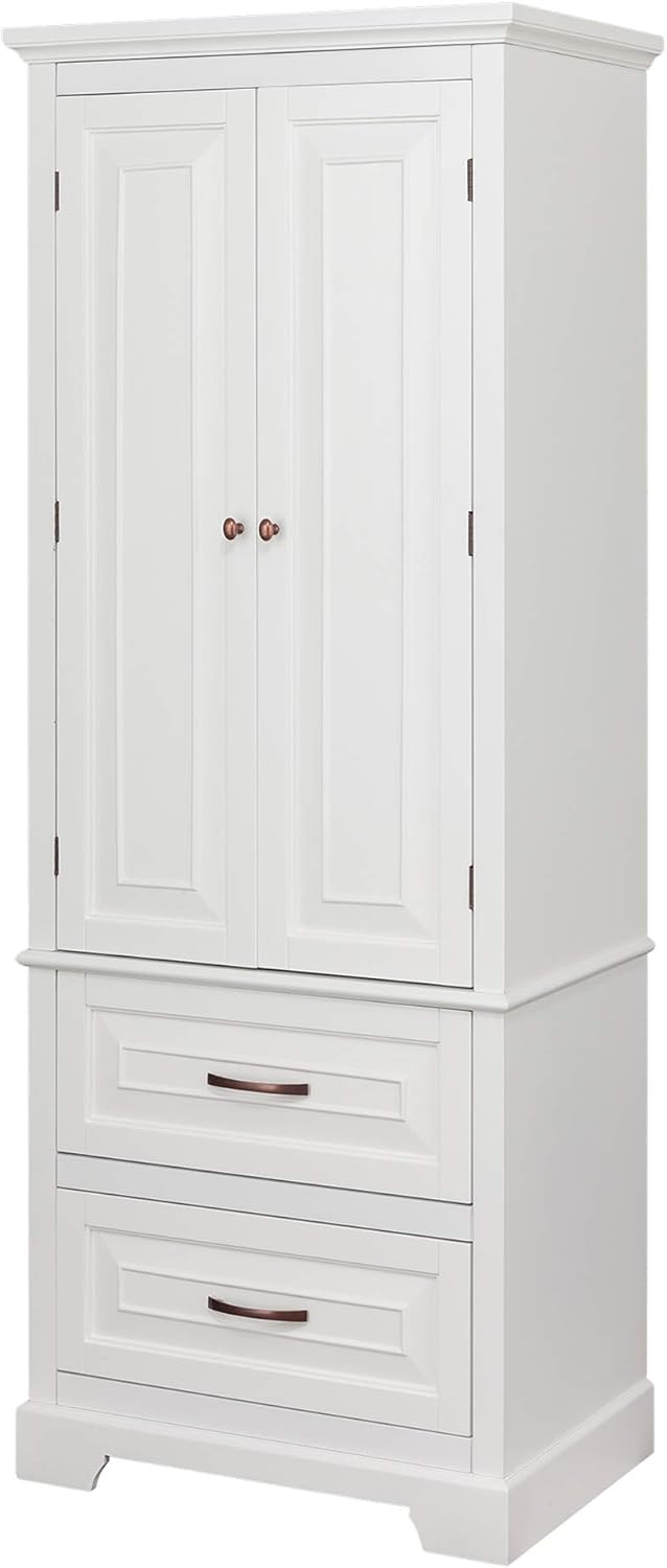 Elegant Home Fashions St. James Bathroom Storage Linen Cabinet, White