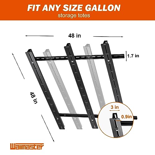 Wallmaster Garage Overhead Storage Rack, Ceiling Bin Organization System With Adjustable Rails, Heavy Duty Metal Overhead Bin Rack Holds Up to 5 Tote Bins (Black)