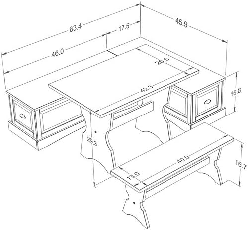Linon Montery 3 Piece Backless Patio Conversation Indoor Kitchen Breakfast Corner Nook Set with Hidden Storage, Walnut Brown Finish