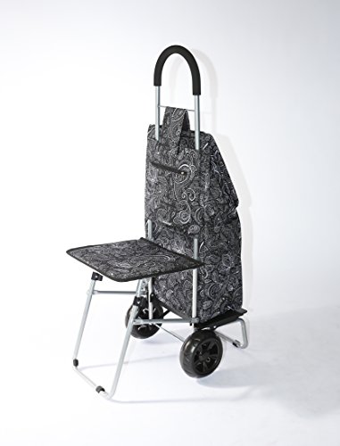 dbest products Trolley Dolly with Seat, Black Shopping Grocery Foldable Cart Tailgate