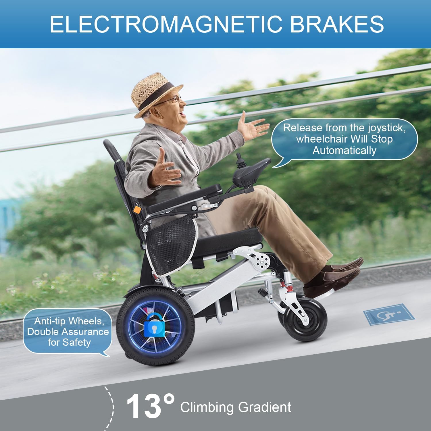 Electric Wheelchair for Adults,20 Miles Long Travel Range,Lightweight Foldable Intelligent Power Wheelchair,All Terrain Motorized Power Wheelchair for Seniors-Aluminium Alloy-Airline Approved