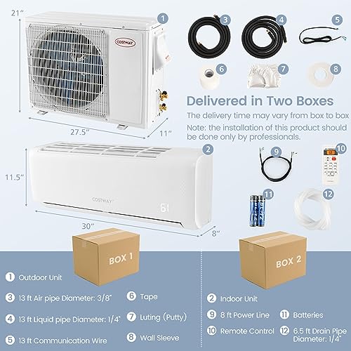 12000BTU Mini Split Air Conditioner and Heater -SIMOE Ductless Inverter Mini Split AC/Heating System with 1 Ton Heat Pump, 208-230V 17 SEER2 Wall-mounted AC, Cools Up to 750 Sq. Ft Energy Efficient