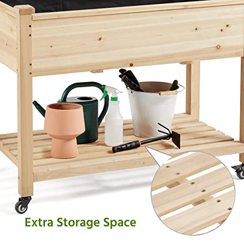 Yaheetech 42x23x33in Wooden Raised Garden Bed with Wheels Horticulture Flower Planter Boxes Elevated Vegetables Growing Bed for Grow Herbs and Vegetables, 2 PCS