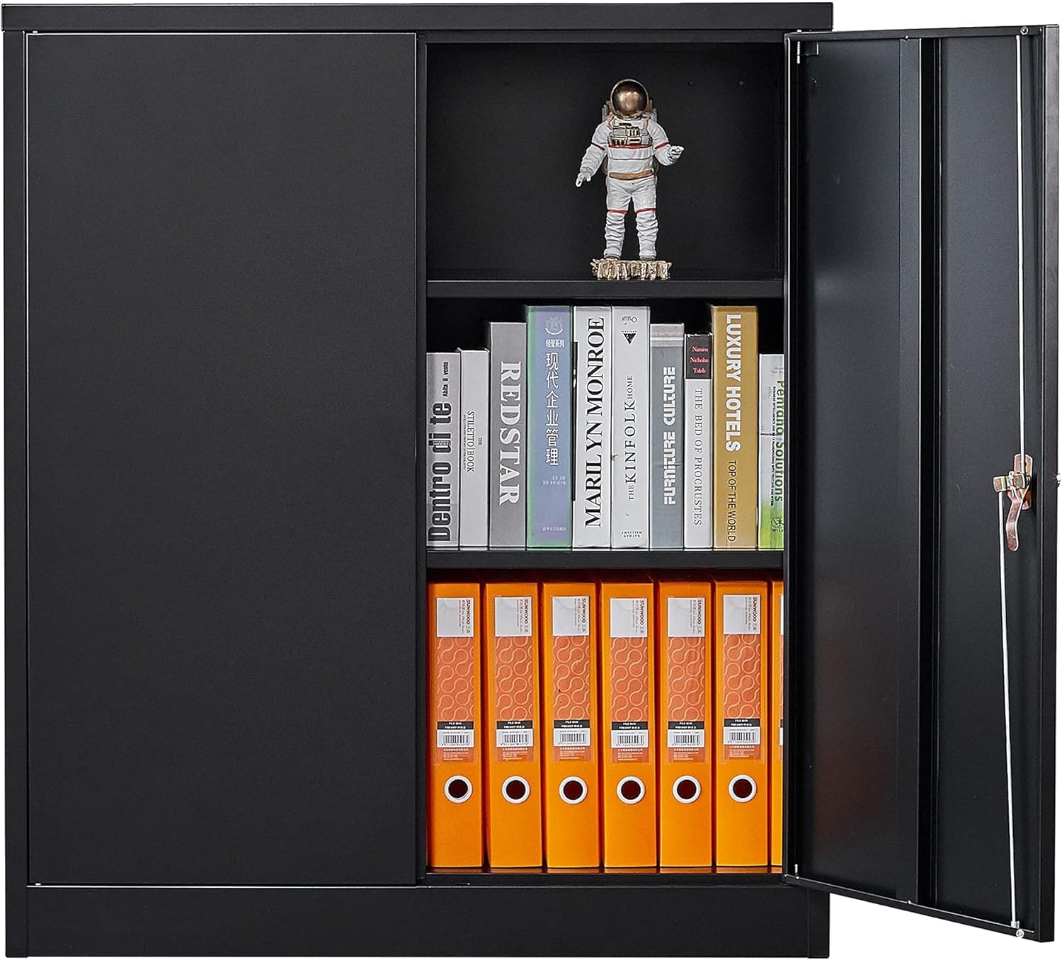 Metal Storage Cabinet with 2 Adjustable Shelves, 41.7" Black Garage Cabinets with Doors and Lock, for Home Office, Utility Room