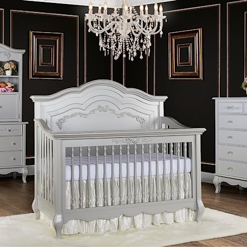 Evolur Aurora 5-in-1 Convertible Crib in Frost, Greenguard Gold Certified, Features 3 Mattress Height Settings, Sturdy and Spacious Baby Crib, Wooden Furniture