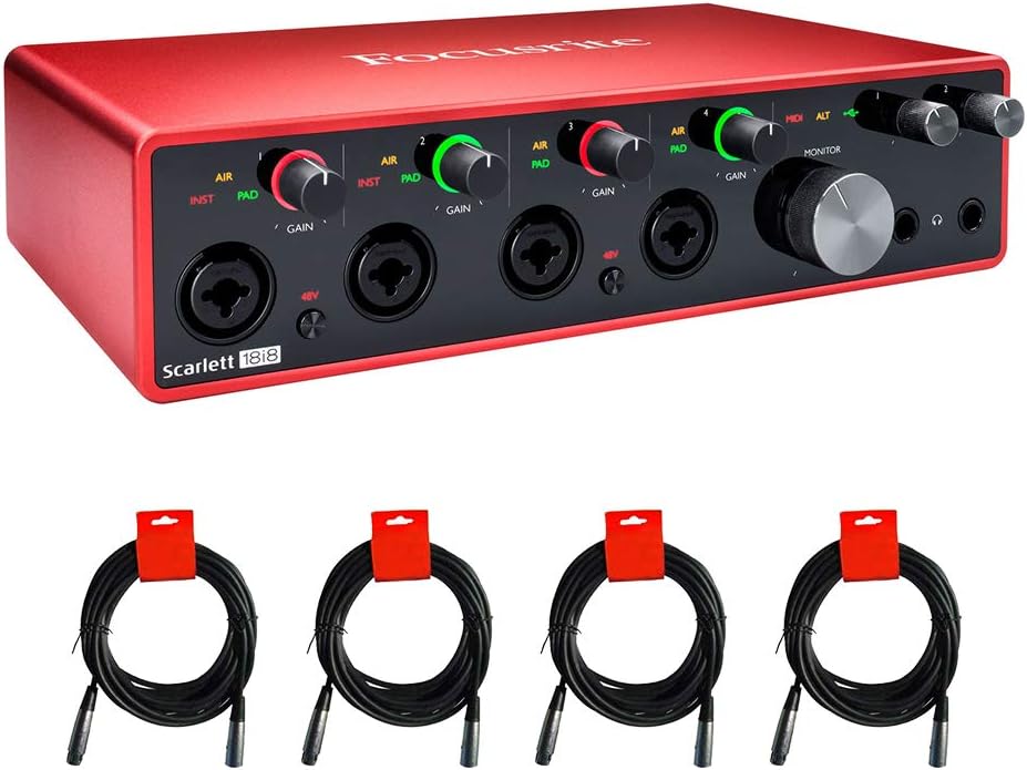 Focusrite Scarlett 18i8 USB Audio Interface (3rd Gen) Bundle with 4x XLR-XLR Cable