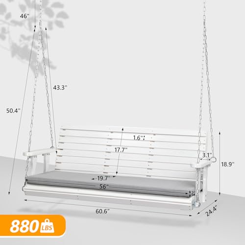 VINGLI Heavy Duty 880 LBS Patio Wooden Porch Swing Outdoor with Extra Cushion, Farmhouse Hanging Bench Tree Swing with Adjustable Chains for Yard | Garden | Lawn | Balcony (5 FT, Rustic)