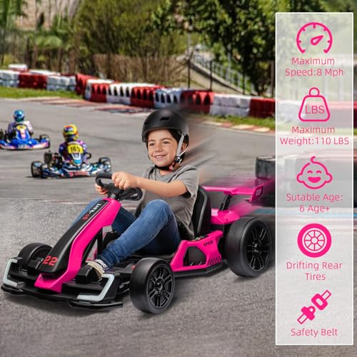 24V Electric Go Kart,300W Powerful Drift Kart for Kids, Electric Pedal Kart,with 300W Strong Motor, Drift/Sport Mode, Big Battery, Eva Tire,Length Adjustmen for Outdoor Racing Toy-White