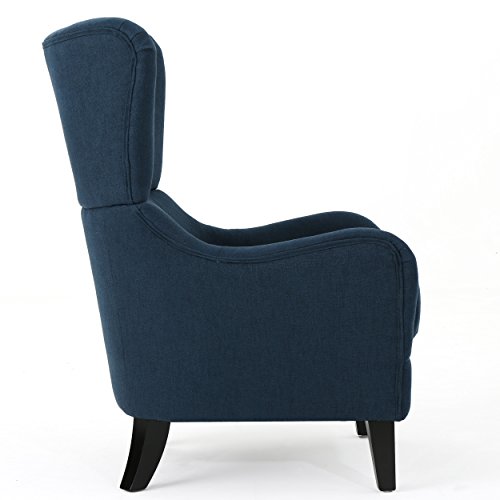 Merax High Back Accent Chair Living Room Quentin Sofa Armchair with Wood Legs, Navy Blue