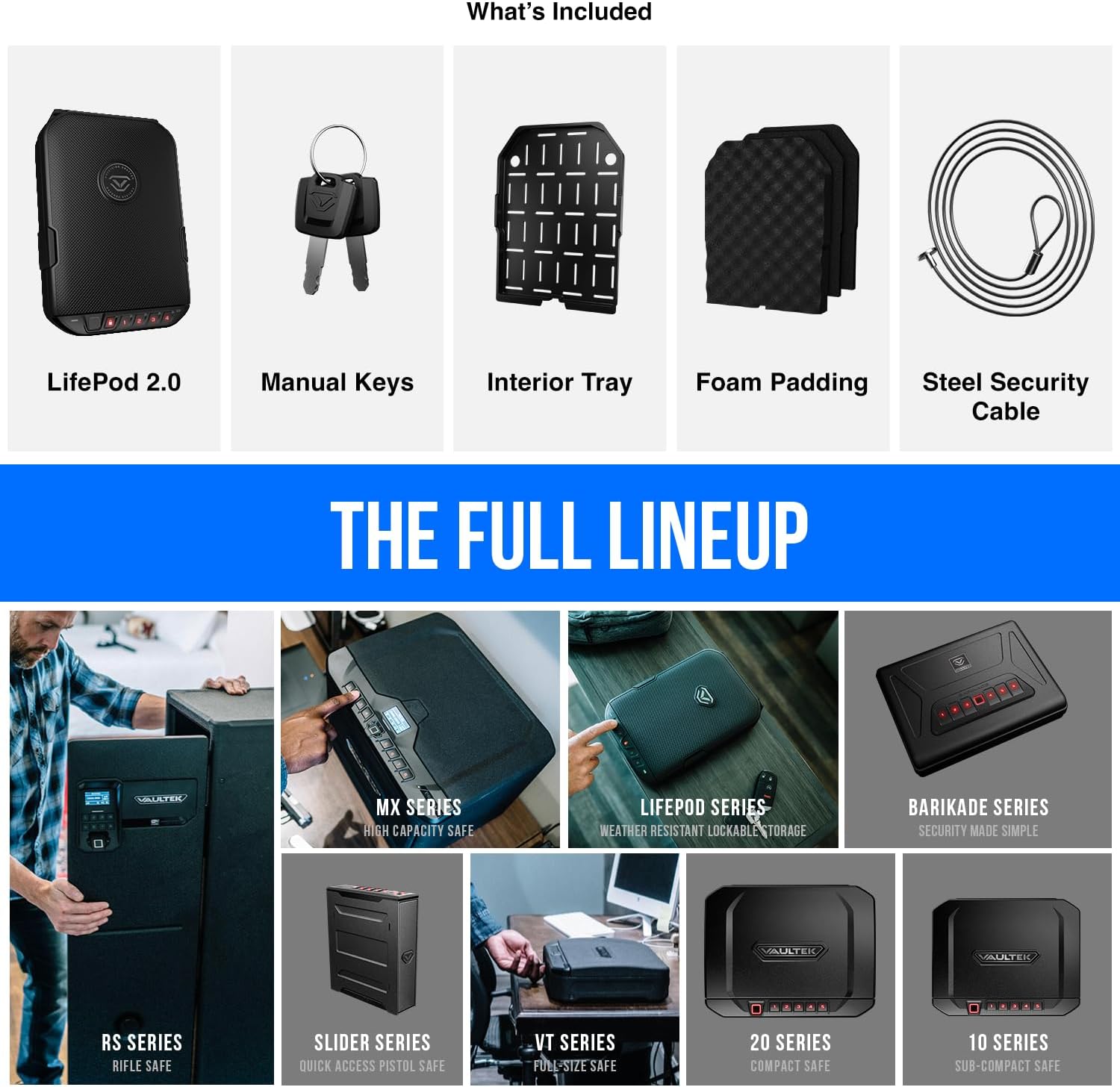 VAULTEK LifePod 2.0 Secure Waterproof Travel Case Rugged Electronic Lock Box Travel Organizer Portable Handgun Case with Backlit Keypad (Covert Black) (Biometric)