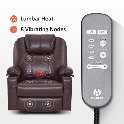 MCombo Power Lift Recliner Chair for Elderly, Lift Chair with Heat and Massage, FSC Certified, USB Ports, Cup Holders, Faux Leather 7040 (Black, Medium)
