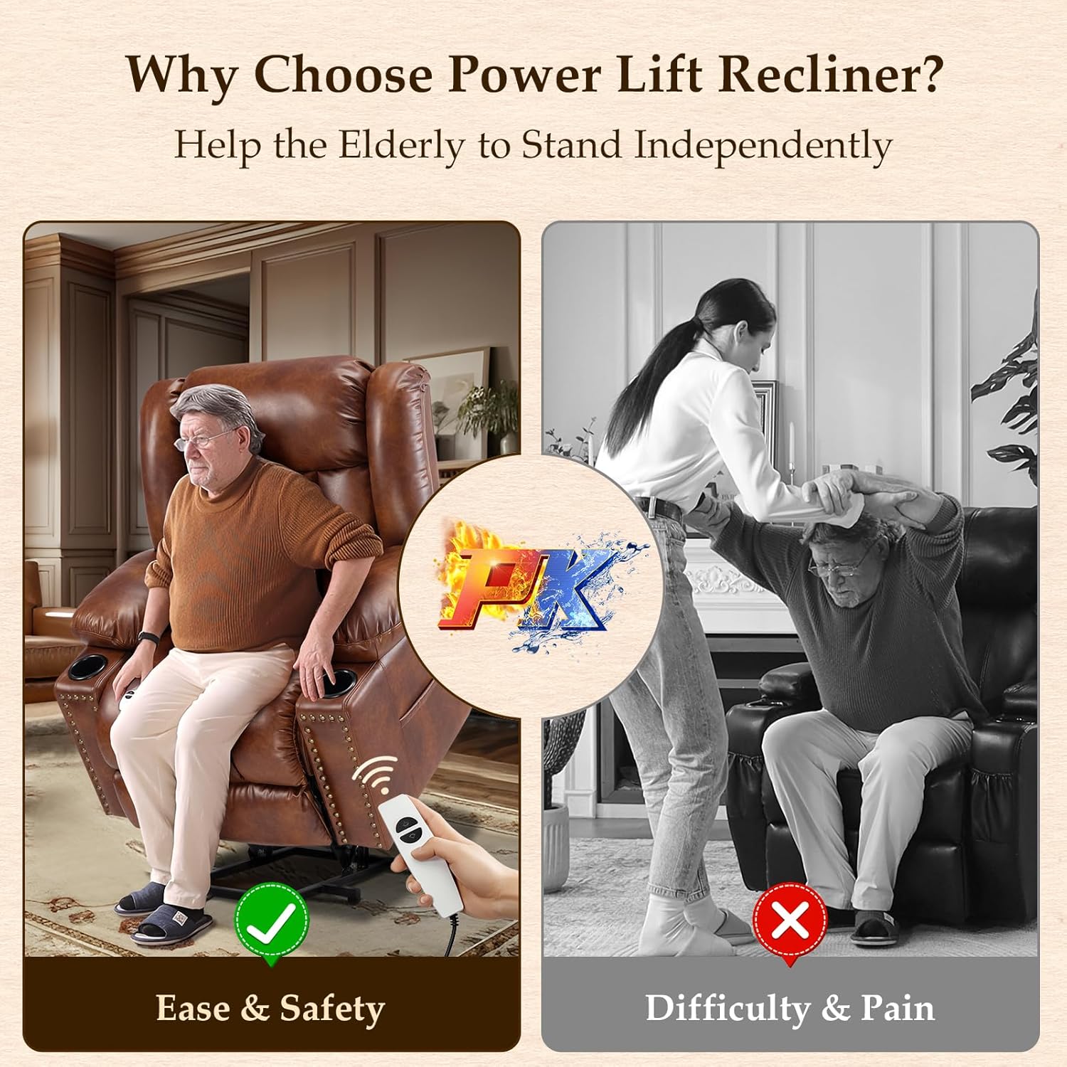 Large Power Lift Chairs Recliners for Elderly with Extended Footrest, Lift Chairs with Heat and Massage, Big and Tall Overstuffed Wide Recliner, 3 Positions Recliner