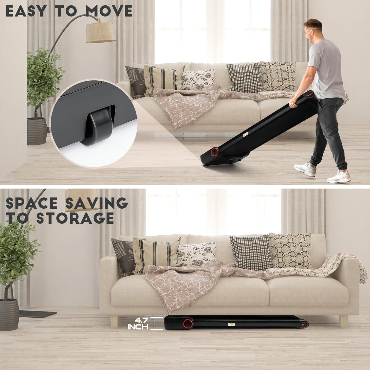 Gallelife Portable Under Desk Treadmill - 2.25HP Walking Pad for Home/Office - Compact Jogging Machine with 300+ lbs Weight Capacity, Remote Control, and LED Display - No Installation Needed