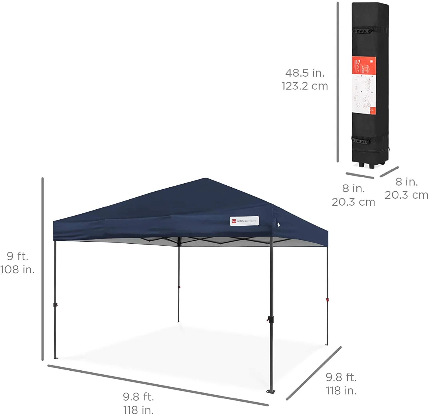 10x10ft 1-Person Setup Pop Up Canopy Tent Instant Portable Shelter w/ 1-Button Push, Straight Legs, Wheeled Carry Case, Stakes - Blue
