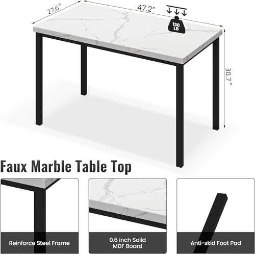 Hooseng Dining Table Set for 4- Space Saving Kitchen Table and Chairs for 4, Modern Style Faux Marble Tabletop & 4 PU Leather Chairs, Perfect for Dining Room,Breakfast Corner Small Spaces,Brown&White