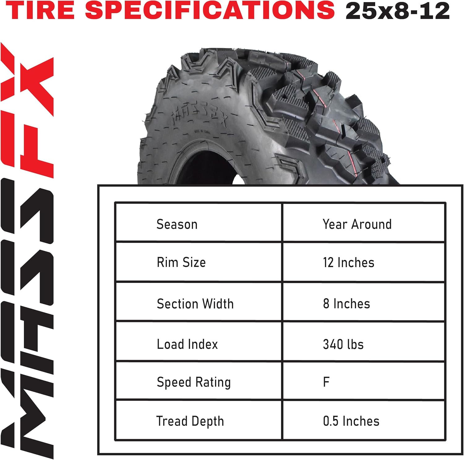 4 New 25x8-12 25x10-12 KT MASSFX ATV UTV all-terrain Tire Set 6 PLY 25" 25x8x12 25x10x12 Tubeless Tires