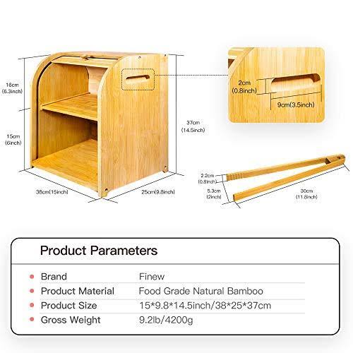 Bamboo Bread Box, Finew 2 Layer Rolltop Bread Bin for Kitchen, Large Capacity