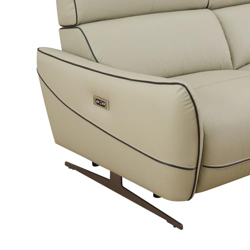 Beige Top Grain Leather and PVC 3-Piece Living Room Recliner Sofa Set for Living Room/House/Bedroom/Office/Apartment(White,LAC)