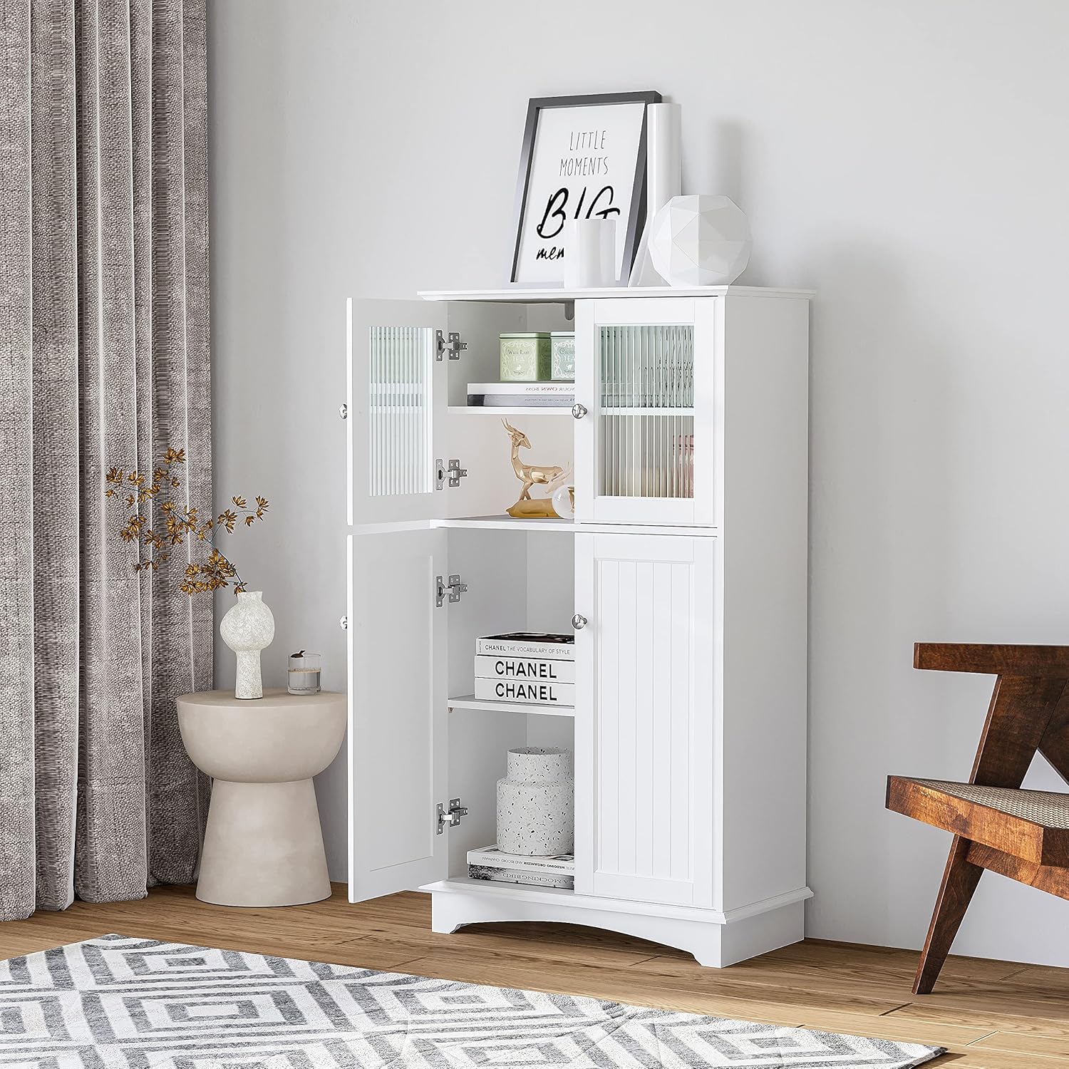 Spirich Bathroom Storage Cabinet, Wood Floor Cabinet, Free Standing Storage Organizer for Bathroom, Living room, White