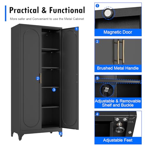 Metal Storage Cabinet with Doors and Shelves, 71 Inch Tall Kitchen Pantry Cabinet, Pantry Cabinets for Kitchen Storage, Freestanding Cupboard for Living, Dining Room, White, Assembly Required