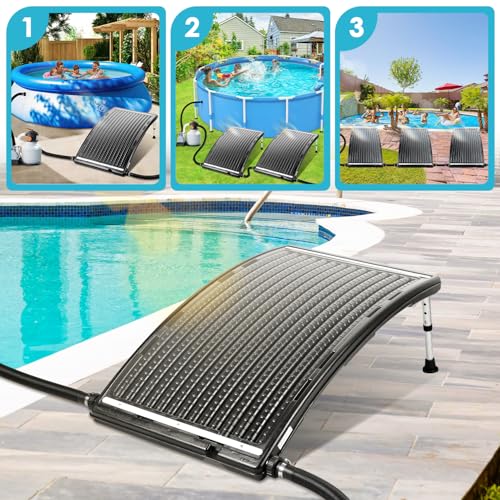 Upgraded Solar Pool Heater, Solar Pool Heater for Above Ground Pool, Thickened Panel 113x69 cm, Solar Heater for Above Ground Pool, Includes 2 Adapters, 2 Hoses & Clamps, 2 Plumbers Tapes