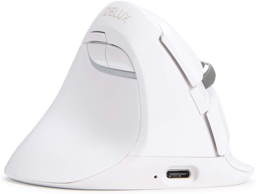 DELUX Vertical Mouse Left Handed, Reduce Hands Strain Rechargeable Silent Wireless Ergonomic Mouse with USB Receiver and BT 4.0, 6 Buttons and 4 Gear DPI for Carpal Tunnel(M618ZD-White)