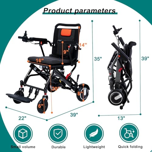 Portable Power Wheelchair for Adults Seniors(Only 38lbs)-All Terrain Lightweight Foldable Electric Wheelchairs,Travel Size,12 mi Cruise Range,Compact Motorized Wheelchair Daily Use,Black