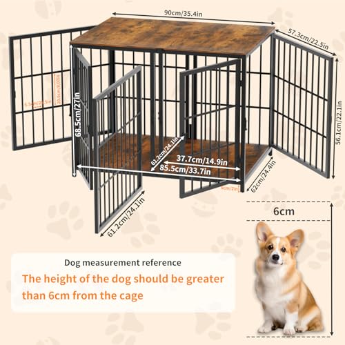 Heavy Duty Dog Crate Furniture: 84inch Wooden Dog Crates End Table Kennel with Three Doors and Removable Tray - Extra Large Puppy Indoor Training Playpen House Decorative Side Table Cage Rustic Brown