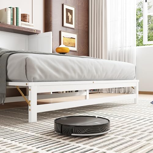 KEIKI Queen Size Murphy Bed with Charging Station, USB Ports & Storage Drawers, Pine Folding Cabinet Bed for Guest Room, Bedroom, Office, Living Room – White & Walnut (No Mattress Included)