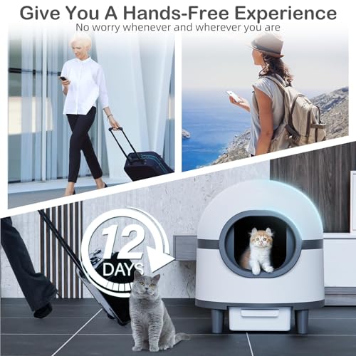 Self Cleaning Cat Litter Box, Automatic Cat Litter Box Self Cleaning, Double Odor Removal & Safety Protection Cat Litter Box Automatic Cleaning with Liner - 2024 New Version