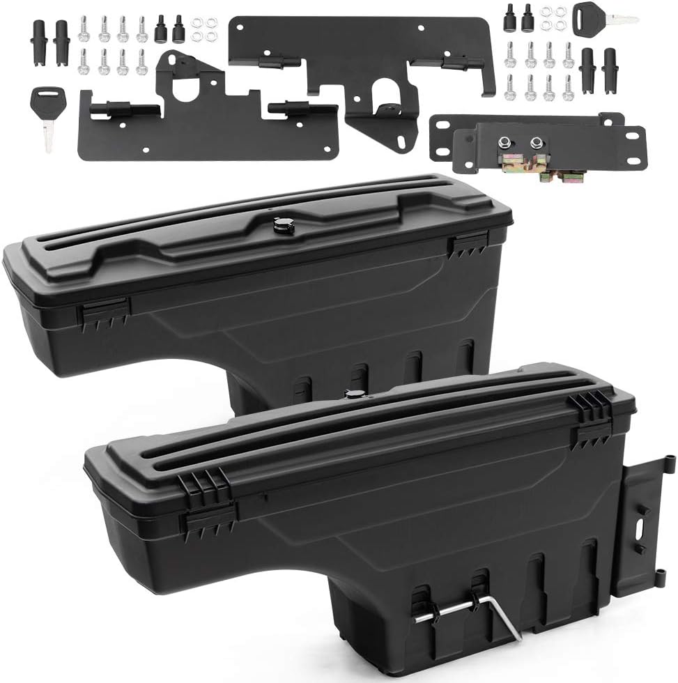 PIT66 Truck Bed Storage Toolbox, Compatible With 2005-2021 Toyota Tacoma, Lockable Swing Case, Left Driver Right Passenger Side Black, 2Pcs
