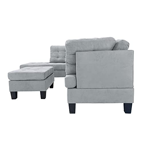 Casa Andrea Milano 3 Piece Modern Tufted Micro Suede L Shaped Sectional Sofa Couch with Reversible Chaise & Ottoman