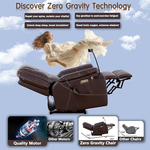 Power Zero Gravity Chair: Electric Recliner with Heat and Massage, Phone Holder for Living Room, Side Pockets, OKIN Motor, USB Port - Scratch Resistant Eco Leather Reddish Brown