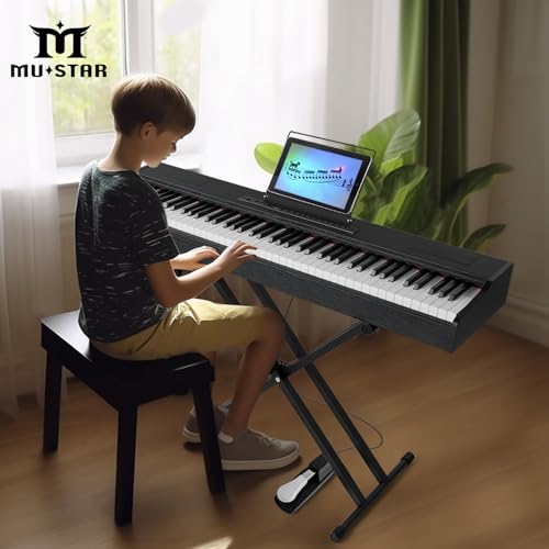 MUSTAR Digital Piano 88 Key Weighted Keyboard Hammer Action, MDP-1300 Weighted Keyboard Piano with Stand, Full Size Electric Piano Keyboard with for Beginners, Portable Case, Sustain Pedal, White
