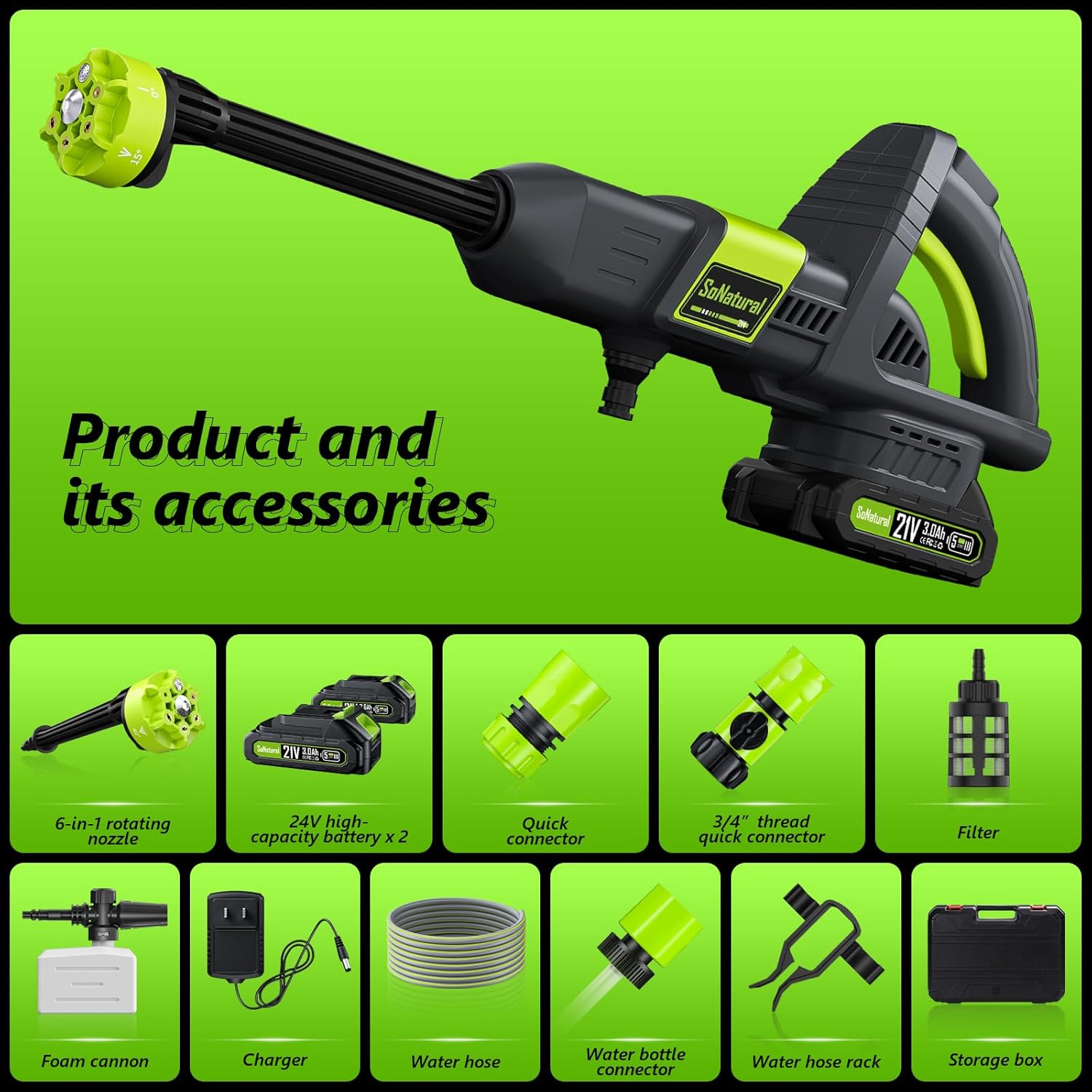 Cordless Pressure Washer, 1070PSI Portable Power Washer with 2 x 4.0Ah Battery, 6-in-1 Nozzle, 3 Speed Adjustment LCD Touch Screen, Handheld High-Pressure Electric Washer for Car/Fence/Floor/Patio