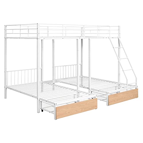 Heavy Duty Triple Bunk Bed for 3 Kids, Twin Over Twin & Twin Bunk Beds with Guardrails and Ladder, Twin Over 2 Twin Triple Bunk for Kids, Teens, Black Triple Bunk Bed Twin Size