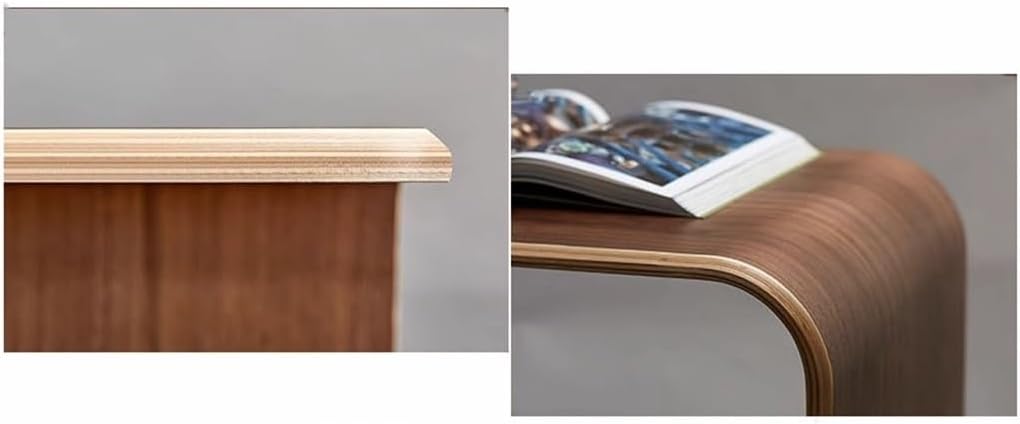 Modern Wooden C-Shaped Sofa Side Table Rectangular Small Walnut Wood Snack Coffee Table, Compact Accent End Table for Livingroom Couch Bedroom