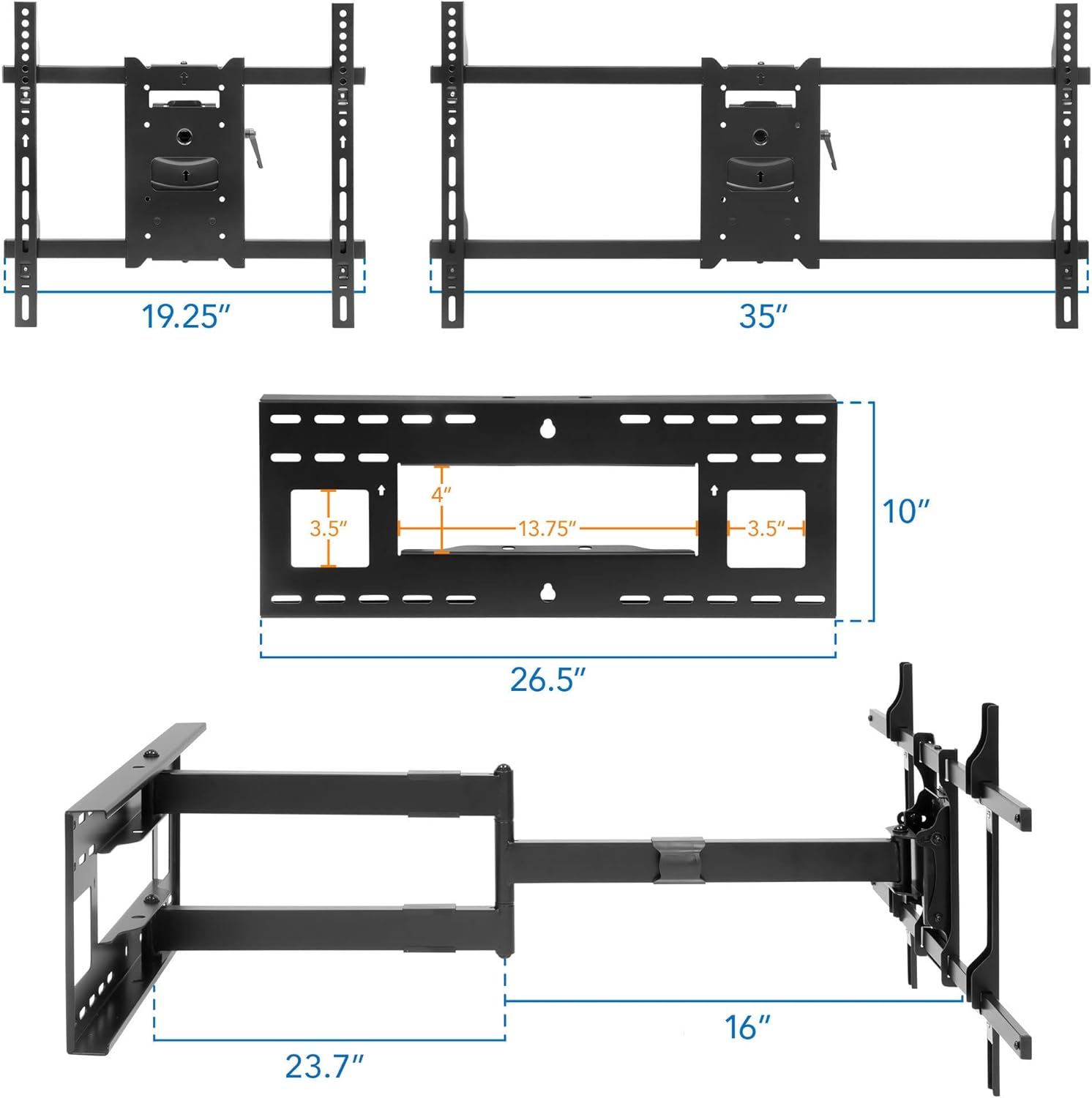 Mount-It! Long Arm TV Mount, Full Motion Wall Bracket with 40 inch Extension Articulating Arm, Fits Screen Sizes 42, 47, 50, 55, 60, 65, 70, 75, 80 Inch, VESA 800x400mm Compatible, Holds up to 110 lbs
