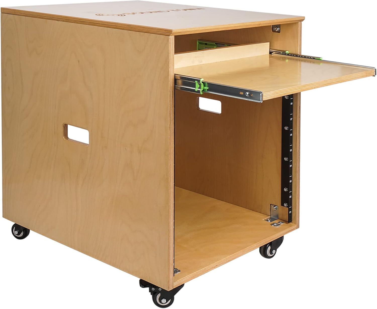 Sound Town 12U DIY Slanted Studio Rack with 12U Rack Space, Extra 2U Drawer, Plywood, Rubber Feet, Casters, Weathered Gray (SDRK-12TBD2)