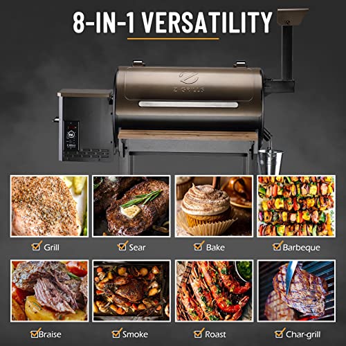 Z GRILLS Newest Pellet Grill Smoker with PID 2.0 Controller, LCD Screen, 2 Meat Probes, Huge Storage Cabinet, 697 sq in Cooking Area, Rain Cover for Outdoor BBQ, 700D6, Bronze