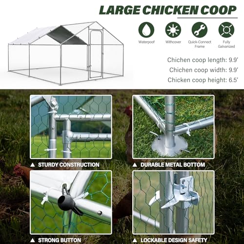 Chicken Coop Large Metal Chicken Run for Yard Walk-in Heavy Duty Chicken Pen with Waterproof and Anti-UV Cover Poultry Cage for Outdoor